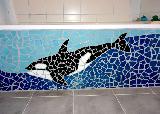 Mosaik Badewanne mit Walmotiv